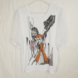 New Love & Lace white fashion lady embellished sheer puff sleeve top XL Whimsy